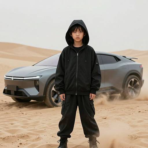 Futuristic Portrait of Boy in Sandstorm