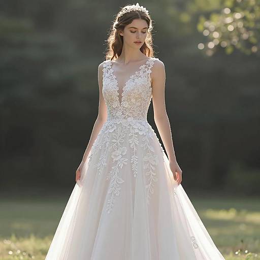 Elegant Lace Bridal Dress Outdoors