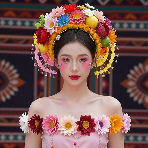 Vibrant Asian Woman Portrait with Floral Headdress