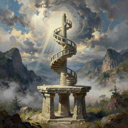 Surreal Spiral Altar in Misty Valley