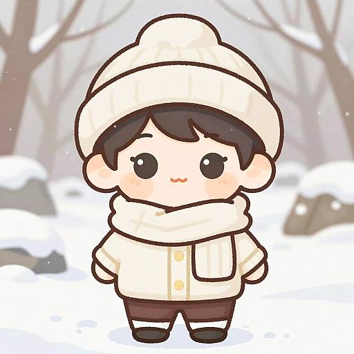 Cozy Chibi in Snowy Winter Scene
