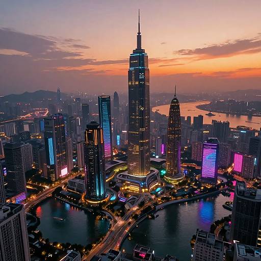 Surreal Futuristic Cityscape at Sunset