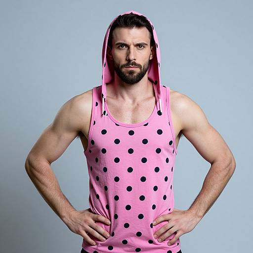 Muscular Man in Pink Polka Dot Tank