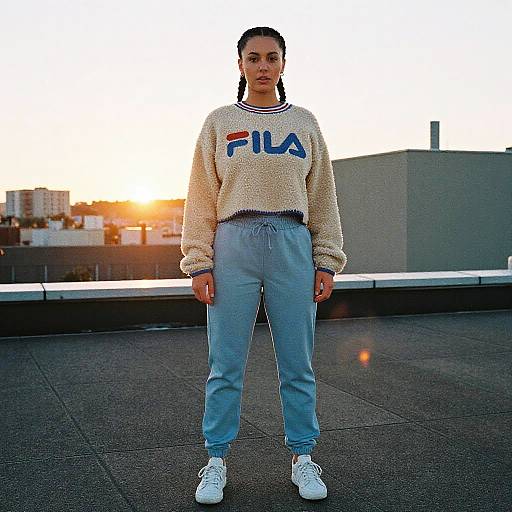 Sporty Chic Woman on Rooftop Sunset