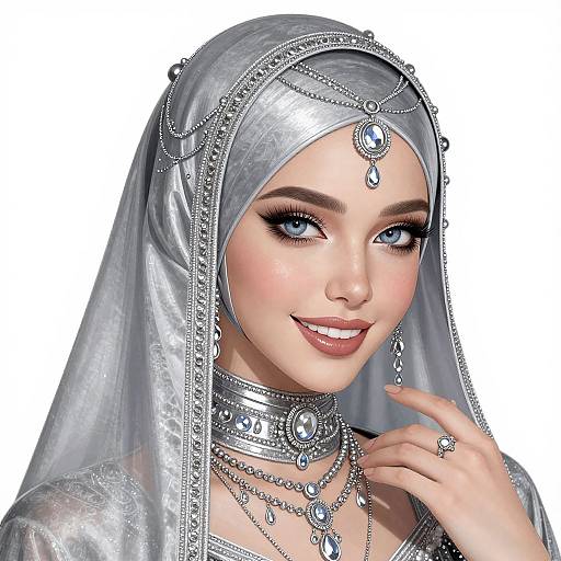 Elegant Silver Hijab Arabian Beauty