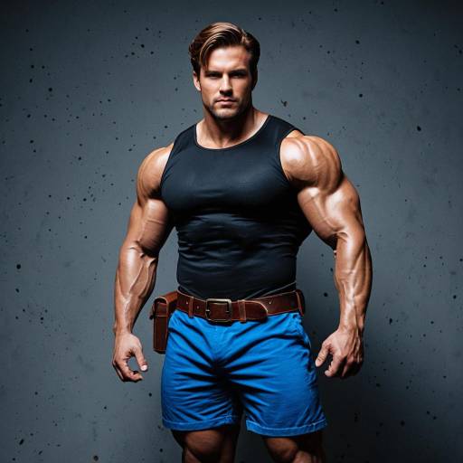 Muscular Man in Black Sleeveless Shirt and Blue Shorts