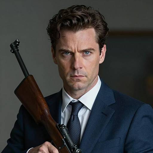 Determined Man with a Rifle in Suit