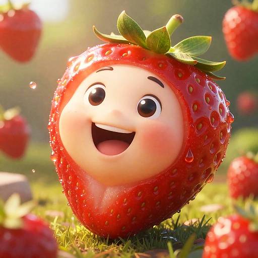 Happy Anthropomorphic Strawberry Character