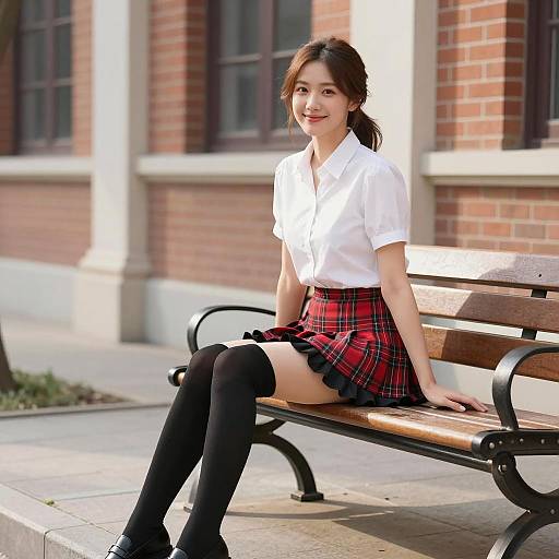 Smiling Asian Woman in Urban Setting