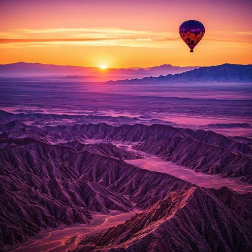 Hot Air Balloon Over Desert at Sunset