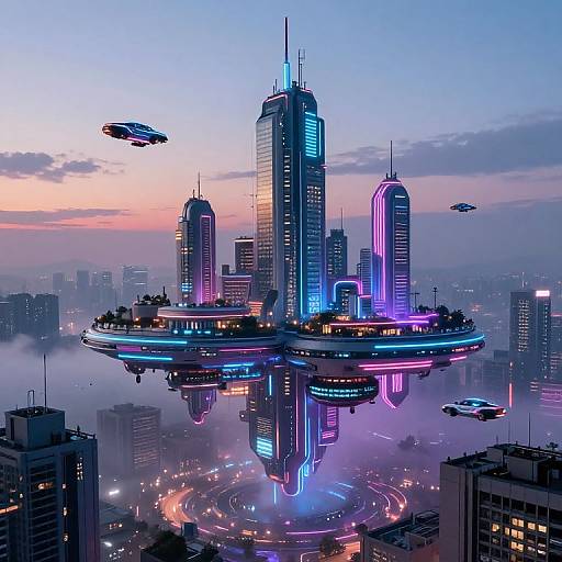 Futuristic Neon Cityscape at Twilight