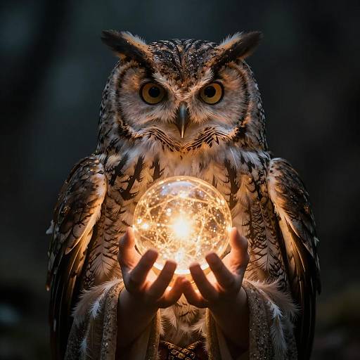 Owl Mage Holding Glowing Magical Orb