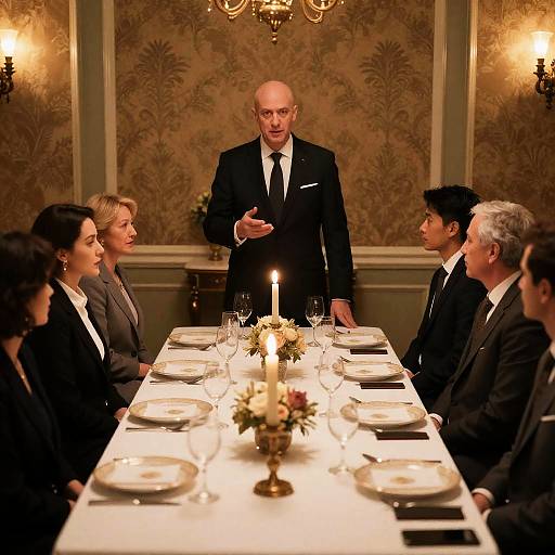 Elegant Formal Dinner with Engaged Guests