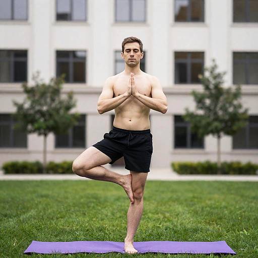 Serene Tree Pose in Urban Setting