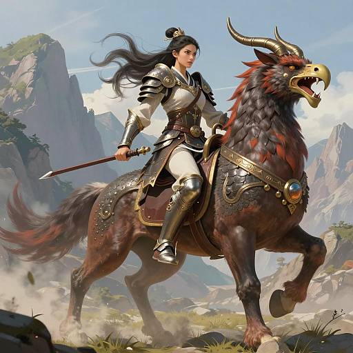 Fierce Warrior Riding a Griffin