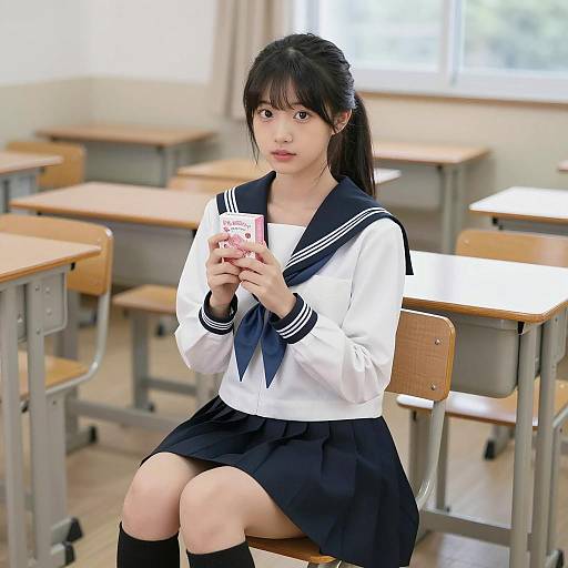 Asian Schoolgirl in Classroom Setting