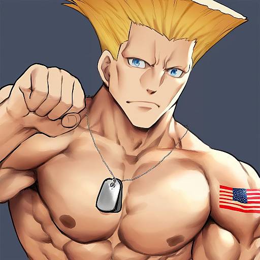 Illustration of Guile, street fighter in the style of Mizuta kenji