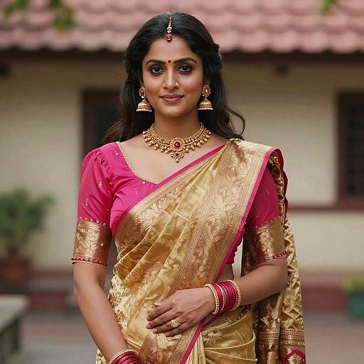 Elegant Jacquard Saree with Pink Blouse