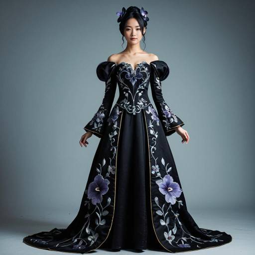 Elegant Black Orchid Cosplay Gown