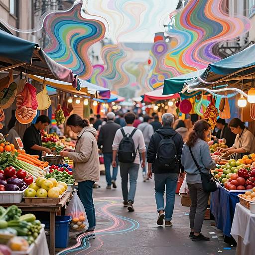 Kaleidoscopic AI Art Market Scene