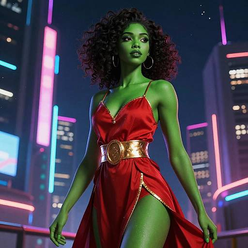Futuristic Cyberpunk Green-Skinned Woman