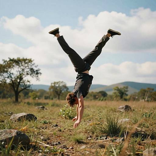 Mid-Air Backflip in Natural Field