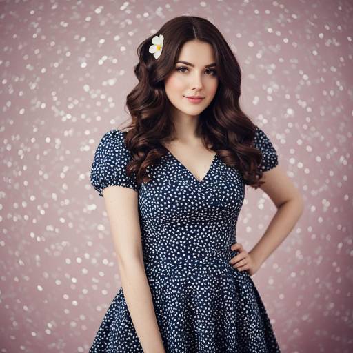 Young Woman in Vintage Floral Dress with Flower in Hair