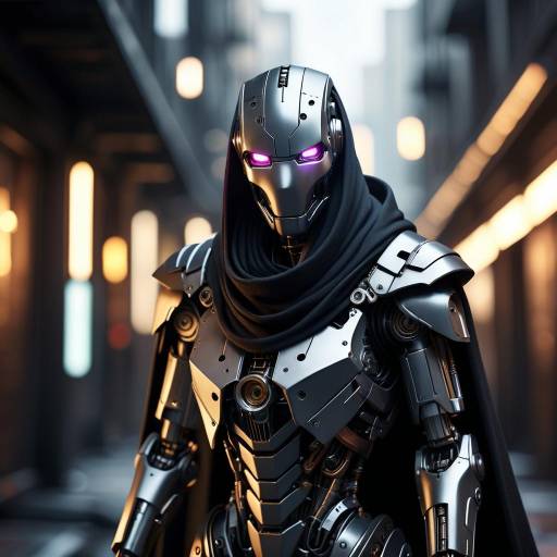 Futuristic Robot in Urban Cyberpunk Scene