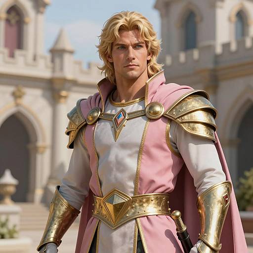 Medieval Prince in Pink and Gold Armor