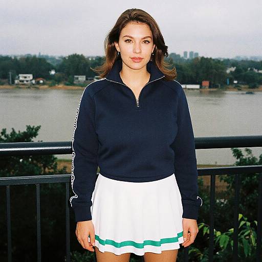 Sporty Woman on Balcony with River View