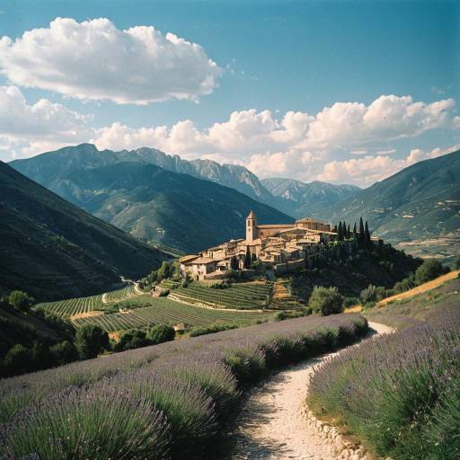 Medieval Italian Village with Lavender Fields and Apennine Mountains