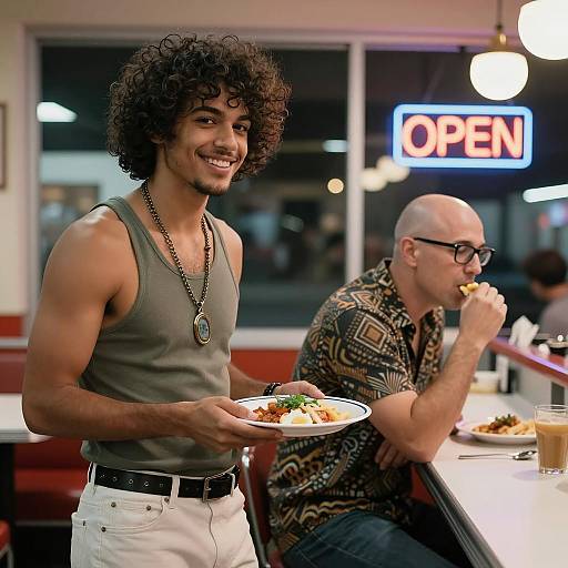 Nighttime Diner Scene with Two Men