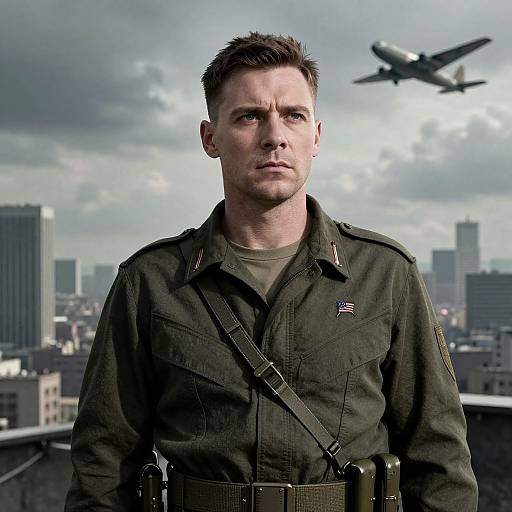 Cold War Military Portrait with Cityscape