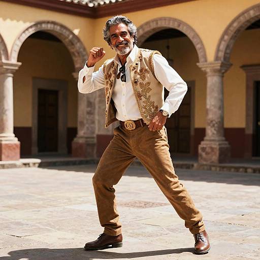 Confident Lalo Salamanca in Mexican Courtyard