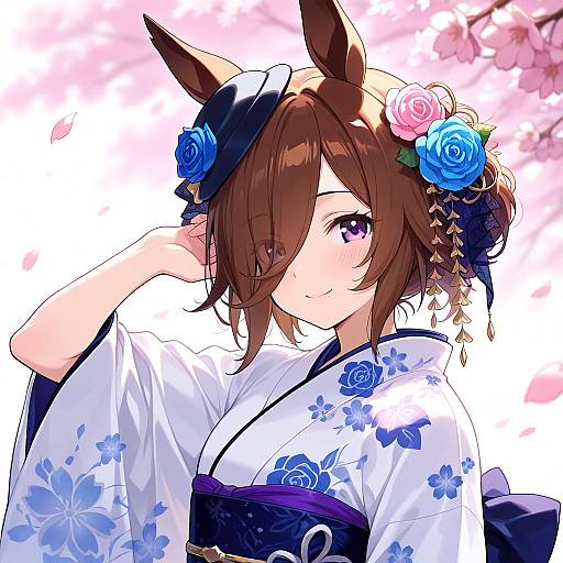 Elegant Horse Girl in Kimono Serenity