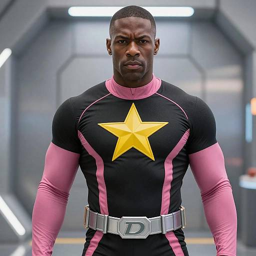 Muscular Black Superhero in Futuristic Setting