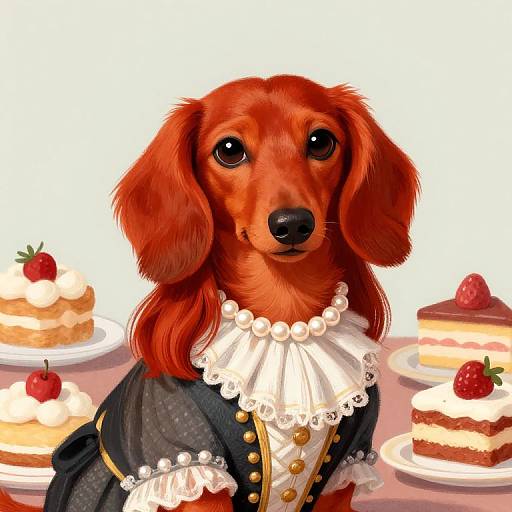 Red Dachshund as Marie Antoinette