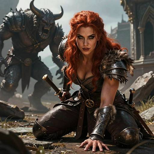 Fierce Amazon Warrior in Medieval Fantasy