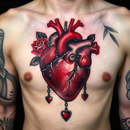 Stylized Anatomical Heart Chest Tattoo