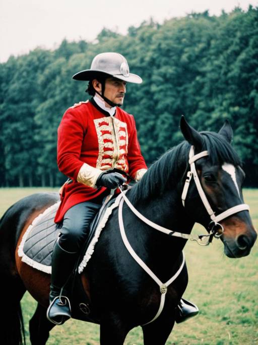 Man in Historical Horse Rider Costume on Horseback