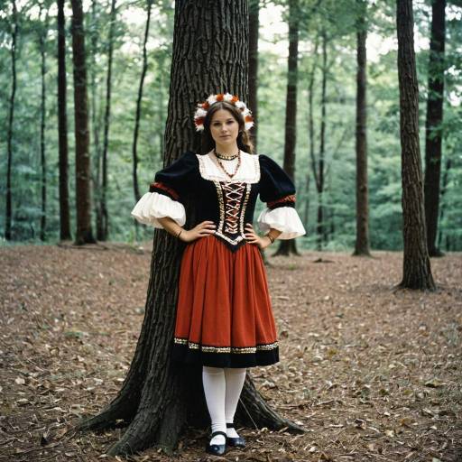Woman in Traditional Morris Dance Costume in Forest