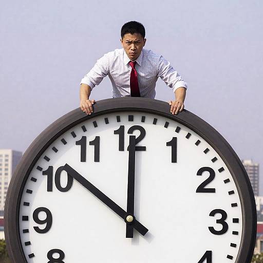 Determined Climber on a Giant Clock