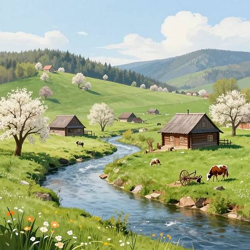 Idyllic Czechoslovak Countryside in Spring