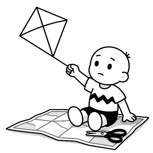 Bald Boy Creating Kite on Map