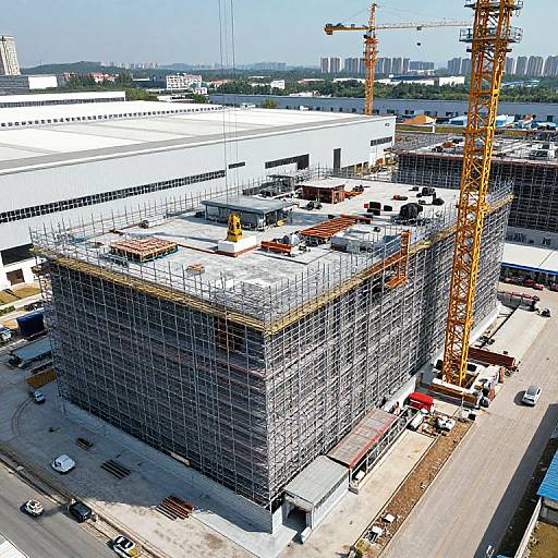 Aerial Industrial Warehouse Construction Site