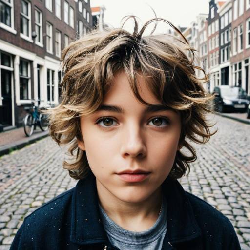 Curious Boy with Messy Blonde Hair on Amsterdam Street