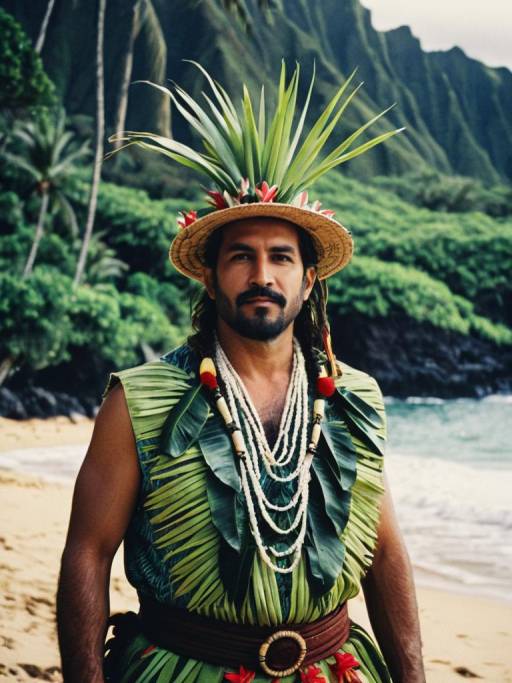 Photorealistic Portrait of Man in Maui Costume