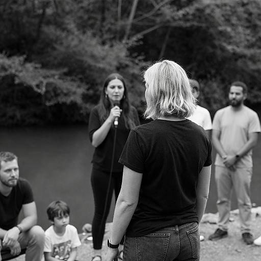 Black-and-White Riverside Group Portrait of Locals