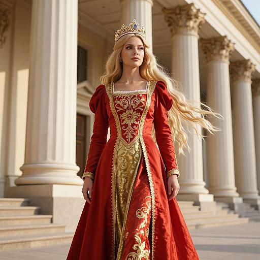 Regal Woman Before Classical Columns