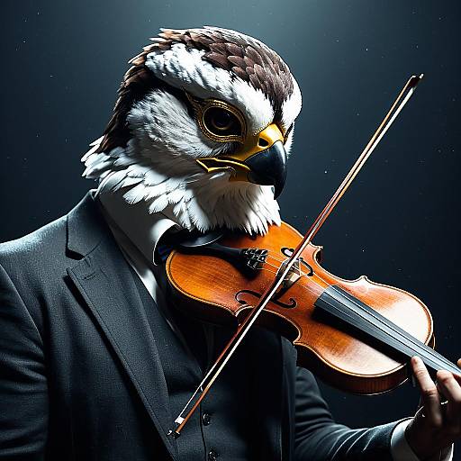 Violinist Wearing Falcon Mask in Formal Suit